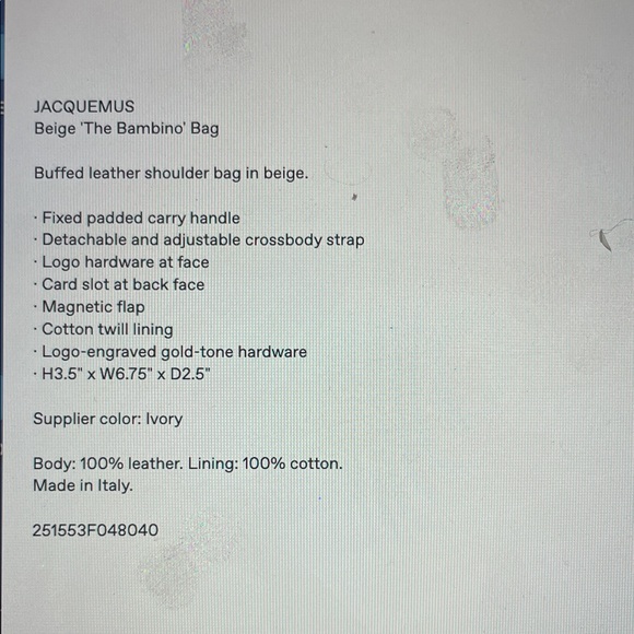 NEW Jacquemus Beige Cream Le Bambino Bag - Picture 13 of 13